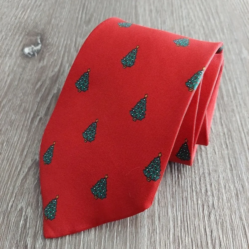 Men’s John Henry Silk Tie, Christmas Tree - Red